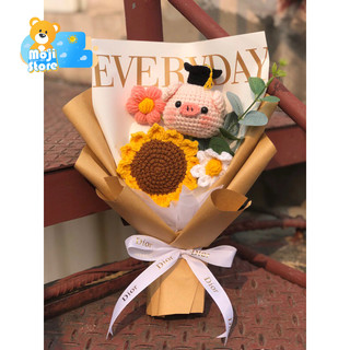 Bó hoa tốt nghiệp cute handmade làm từ len mix, hoa len hình heo đáng yêu, quà sinh nhật ý nghĩa