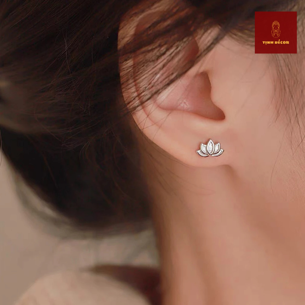 Hoa tai hoa sen bạc - Đi kèm hộp gấm - Phong cách cổ điển phật giáo