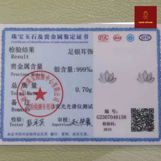 Hoa tai hoa sen bạc - Đi kèm hộp gấm - Phong cách cổ điển phật giáo