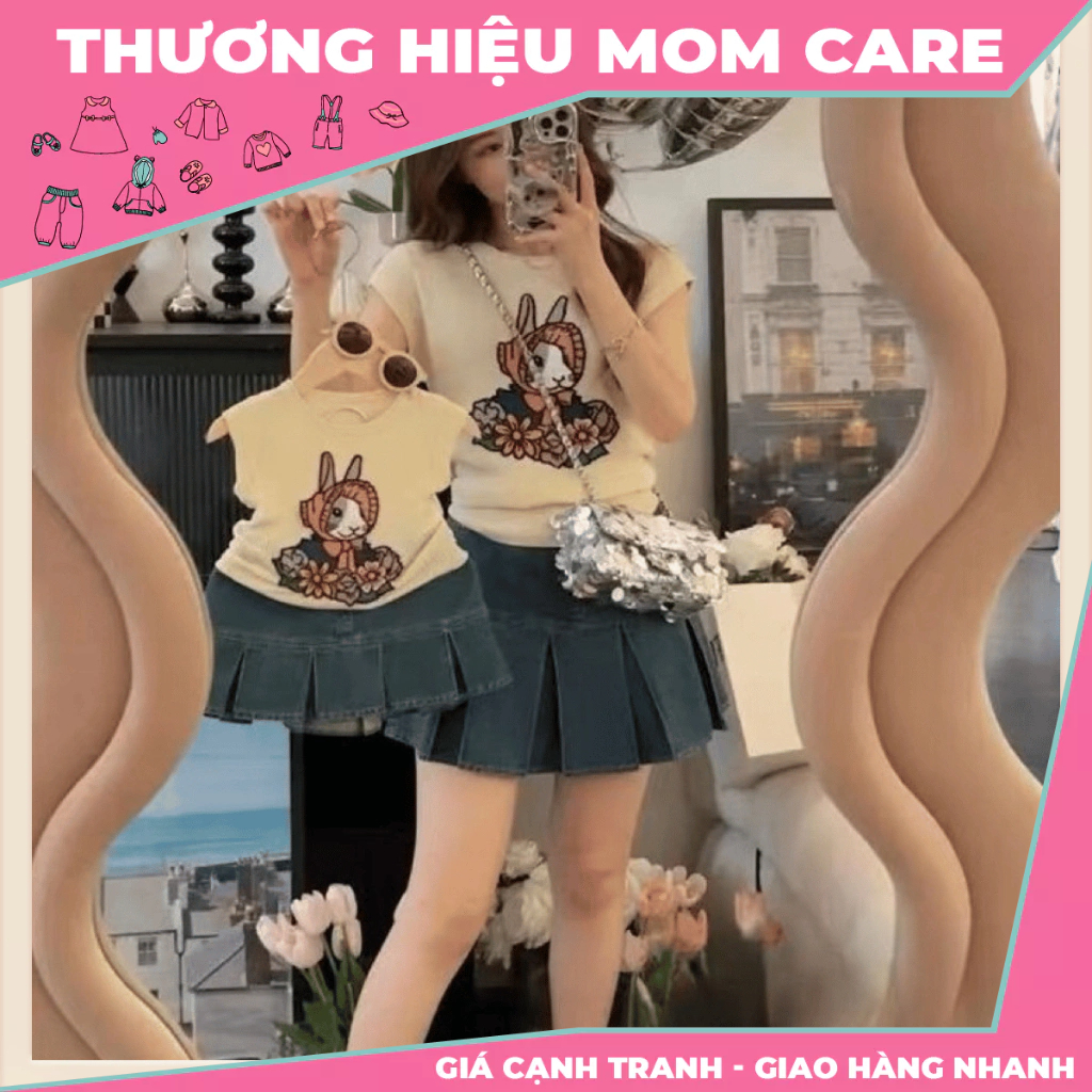 TT213 - (8-35kg) Sét váy Mẹ và Bé thiết kế chân váy xếp ly theo phong cách Hàn Quốc