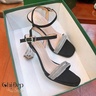 Sandal cao gót quai đính đá 7 phân Chị đẹp store, giày sandal cao gót đính đá gót trong mã HA02