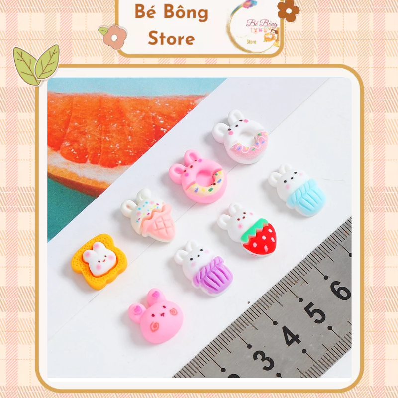 Set 1/5 charm thỏ trang trí toploader, kẹp tóc, ốp lưng DIY