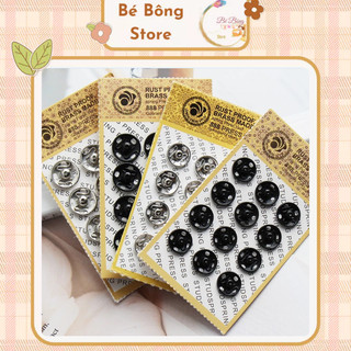 Vỉ 12 nút bóp, khuy bấm bạc - đen 10mm bằng kim loại