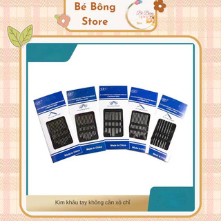 Bộ 12 kim không cần xỏ chỉ đầu vàng đủ size