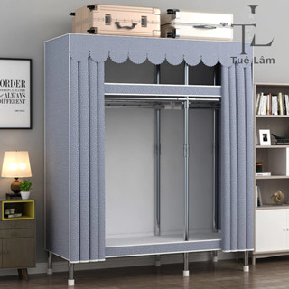 Tủ Quần Áo Vải, Tủ  Khung Thép Titan Cao Cấp 2 Buồng Chốt Kim Loại Tuổi Thọ 8-10 Năm Tủ Cá Nhân