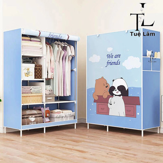Tủ Quần áo Tủ Vải Đựng Quần Áo Tủ vải 3D Khung Thép 2 Buồng 3 Buồng Cao 170cm Có Bảo Hành