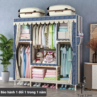 tủ quần áo tủ vải đựng quần áo khung gỗ 3 ngăn, tủ nhựa khung gỗ bọc nhựa chống ẩm ướt chốt nhựa cơ lớn loại 1