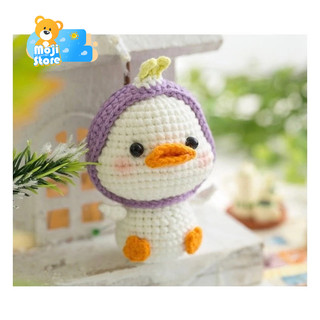 (Hàng sẵn) Móc khoá len vịt đội mũ tím cute, Móc khóa dễ thương, quà tặng handmade cho người yêu 