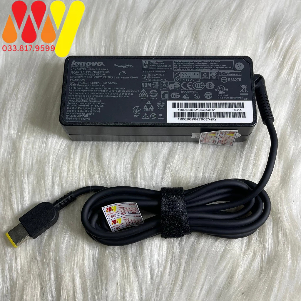 Sạc Laptop Lenovo 20V - 4.5A 90W chân usb zin logo - Tặng Kèm dây nguồn