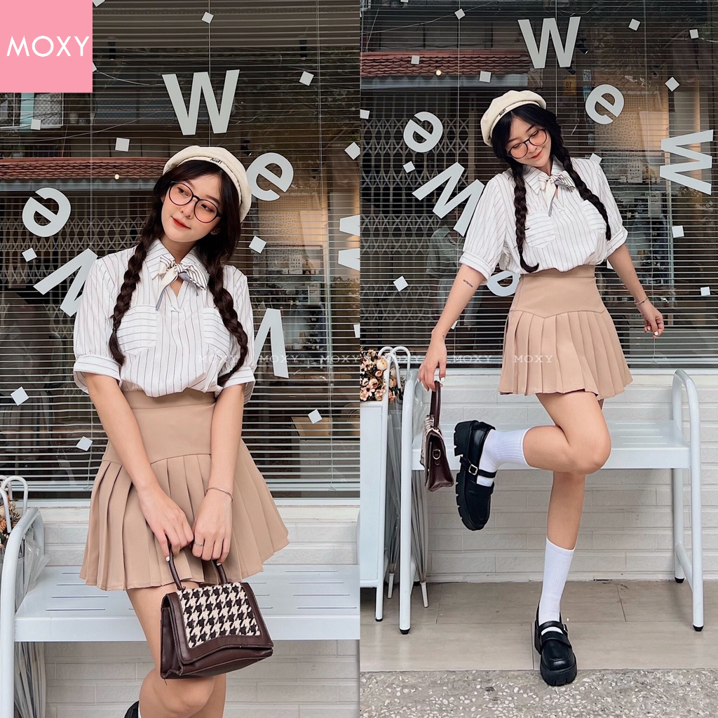 SP008774-Áo somi sọc nơ cổ