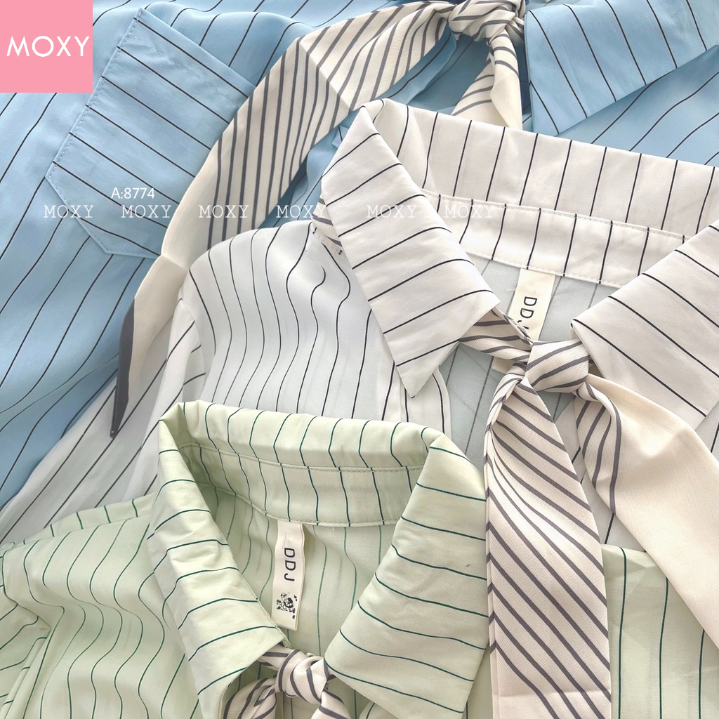 SP008774-Áo somi sọc nơ cổ