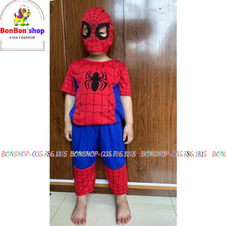 (SN13)"TẶNG" mặt nạ, Quần áo siêu nhân Người Nhện Spider-Man tay ngắn cho bé từ 1 tuổi đến 6 tuổii