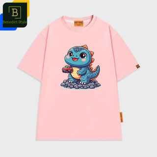 Áo thun tay lỡ unisex in hình baby Godzilla tay cầm xe hơi phong cách chibi ngộ nghĩnh BND756