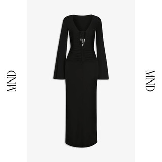 MACHNHADUONG - Đầm Maxi thun đen tay dài xẻ ngực - SOFIA DRESS