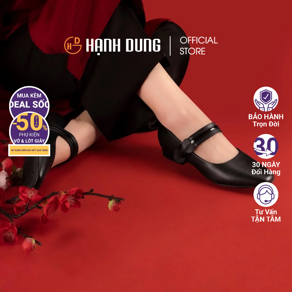 Giày Búp Bê Hạnh Dung HD04893AD ( Màu Đen - Kem )