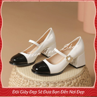 🔥🔥 siêu sale 🔥🔥 giày nữ búp bê tts mix màu gót vuông cao 5p da bóng đẹp, giày mary jane g116