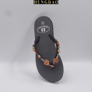 Dép lê xỏ ngón nữ HD đan kiểu mix hoa hồng gỗ đẹp mắt có thể mang đi hằng ngày có đế chống trượt đủ size nhiều màu