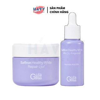 Bộ đôi Gilaa Saffron trắng da dưỡng ẩm mờ thâm nám (Tinh chất tươi dưỡng trắng 30ml và Kem dưỡng sạc nước 300g)