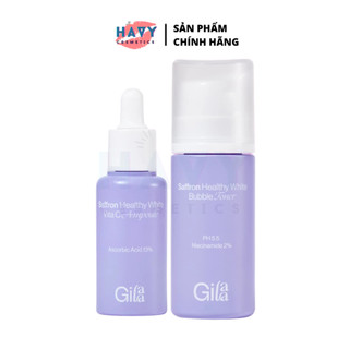 Bộ đôi Gilaa Saffron dưỡng trắng da (Nước cân bằng dạng bọt bong bóng 100ml & Tinh chất tươi dưỡng trắng 30ml)