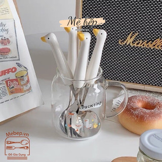 Thìa Dĩa Sứ Cao Cấp Hình Vịt Cute, Thìa Dĩa Decor, Hộp Thìa Dĩa Văn Phòng