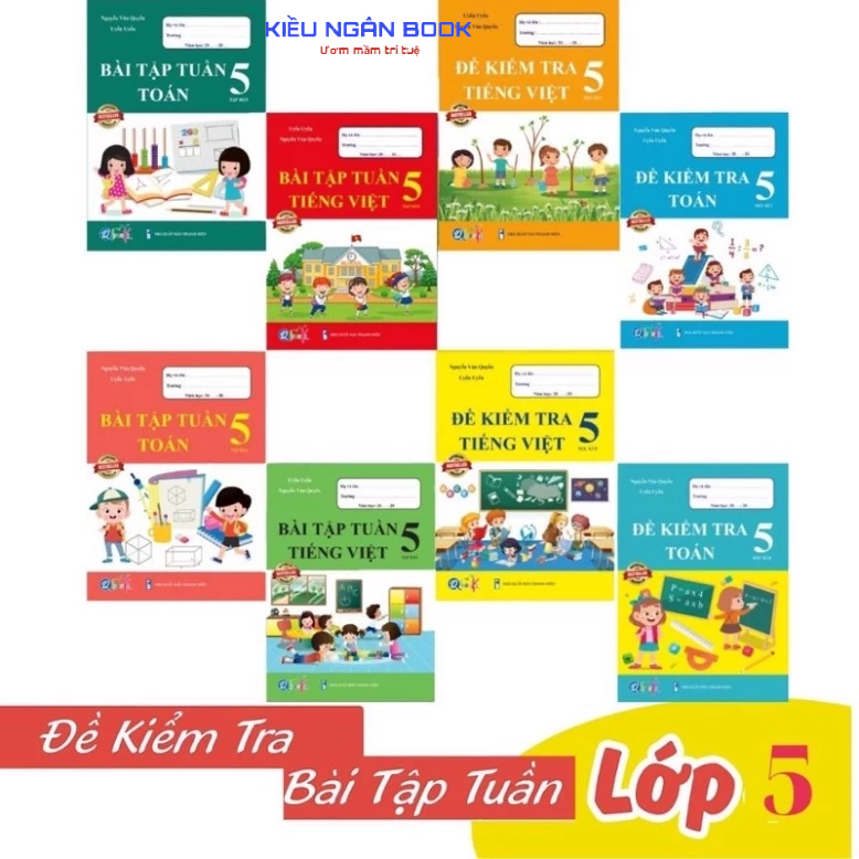Sách -( Combo 8 cuốn cả năm) Đề Kiểm Tra Và Bài Tập Tuần Toán Và Tiếng Việt Lớp 5 - Cả Năm ( 8 Cuốn ) MĐB NK Book