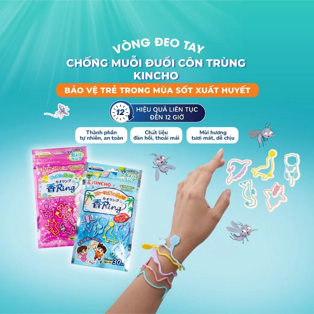 Vòng Đeo Chống Muỗi, Đuổi Côn Trùng Số 1 Nhật Bản Kincho (30 Chiếc/Túi)