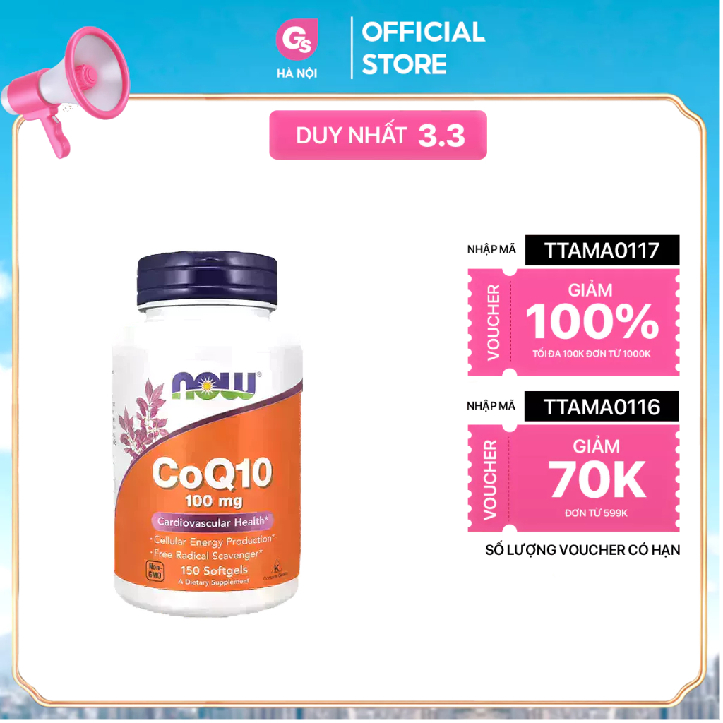 Viên uống Now CoQ10, Coenzyme Q10 (100 mg) nhập khẩu Mỹ - Gymstore cải thiện sức khỏe tim mạch