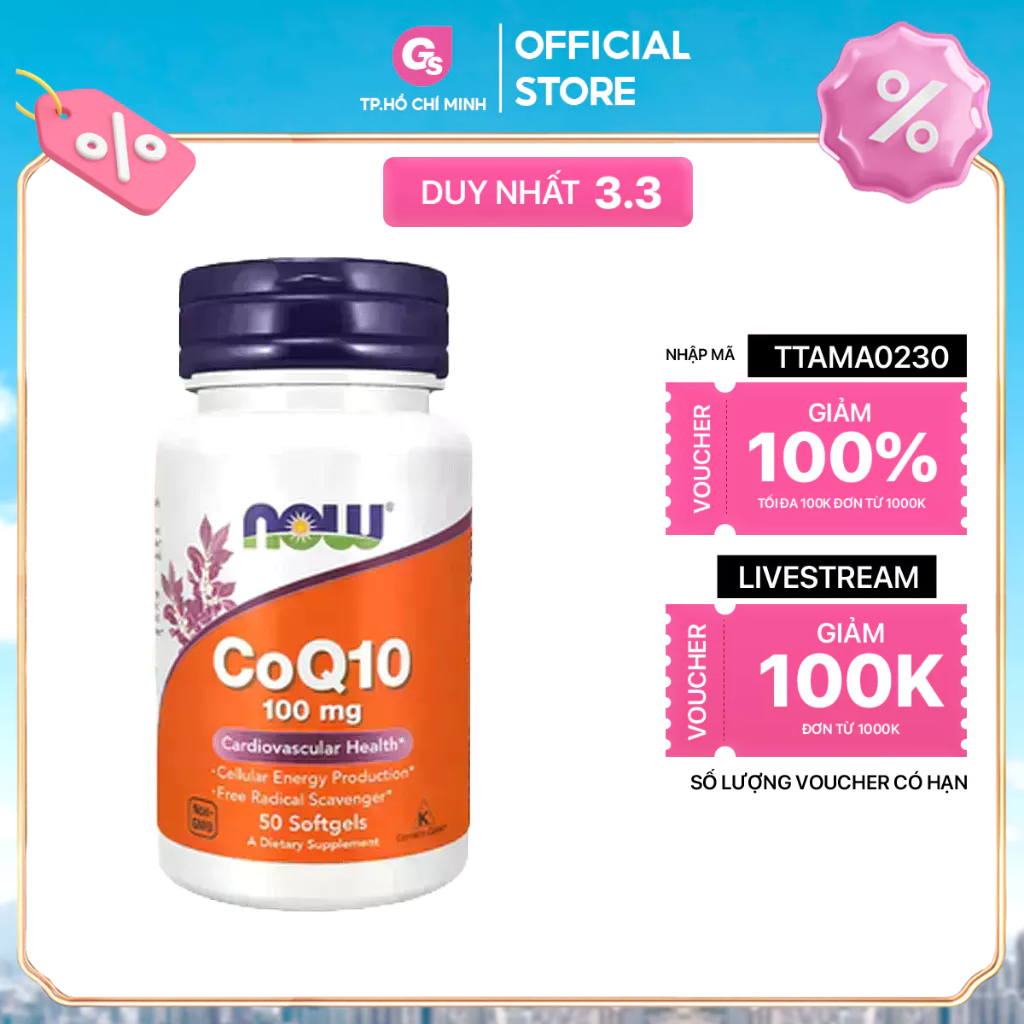 Viên uống Now CoQ10, Coenzyme Q10 (100 mg) nhập khẩu Mỹ - Gymstore