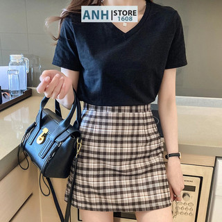 Áo thun giấy , xược cổ tim , cổ V nữ ANHSTORE , phong cách Hàn Quốc