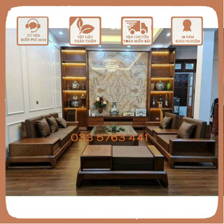 Trọn bộ sofa đối kiểu chân choãi gỗ sồi Nga 100% sang trọng cho phòng khách