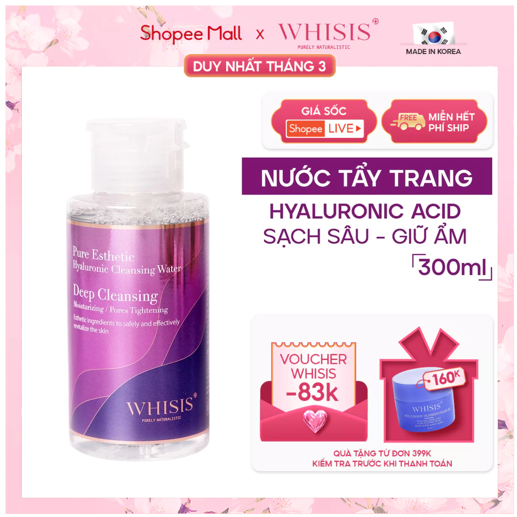 Nước Tẩy Trang Không Cồn Dưỡng Ẩm Hàn Quốc WHISIS Pure Esthetic Hyaluronic Cleansing Water 300ml