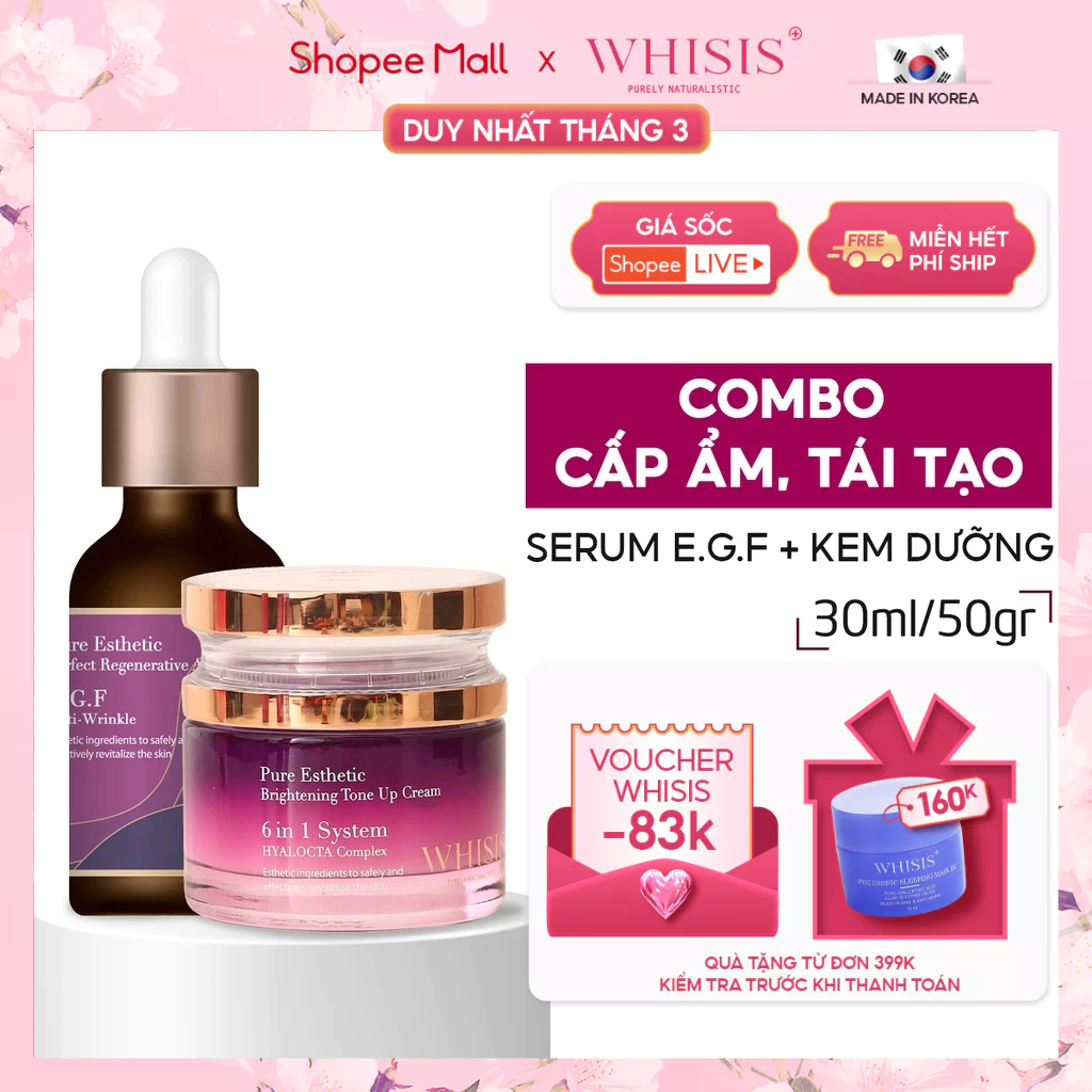 Combo Cấp Ẩm, Tái Tạo Da Khỏe Mạnh Whisis