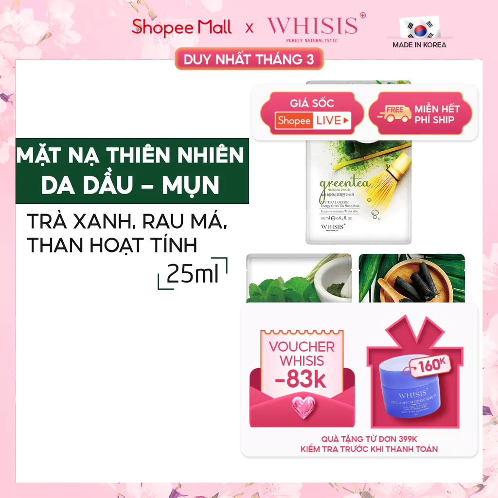 Mặt Nạ Giấy Hàn Quốc Chiết Xuất Tự Nhiên Whisis Cho Da Dầu Mụn 25ml