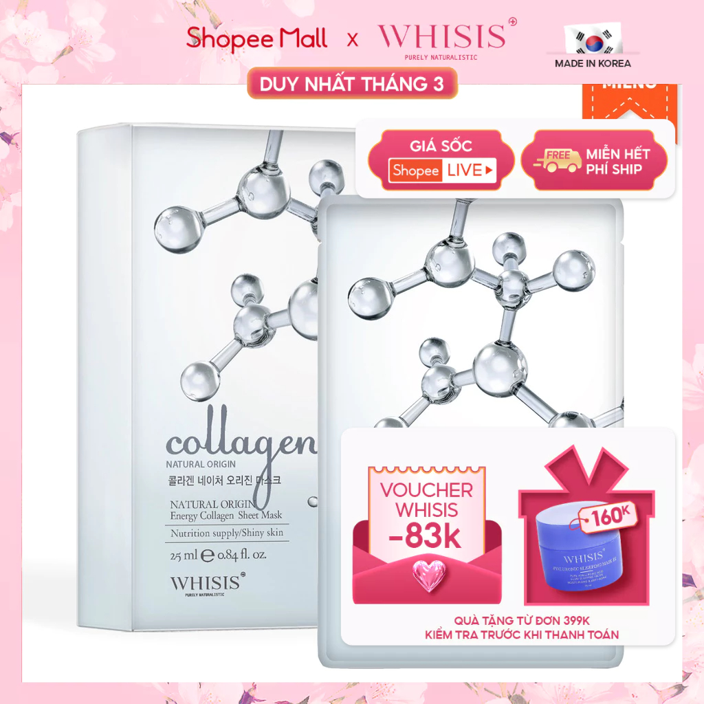 Combo 10 Mặt Nạ Collagen WHISIS Nature Origin Energy Collagen Sheet Mask 25ml/miếng