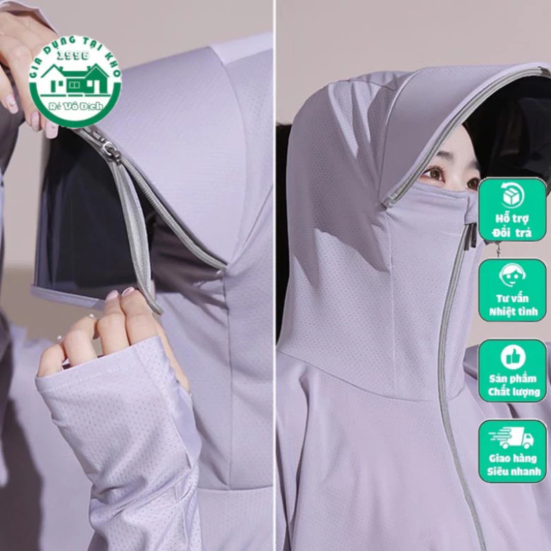 Áo Choàng Chống Nắng/Tia UV Nhanh Khô Bằng Lụa Lạnh Thoáng Khí Kèm Mũ Trùm Thời Trang Mùa Hè Cho Nữ