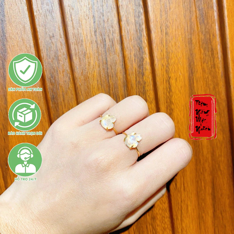 Nhẫn Hồ Ly đá tự nhiên bọc Vàng10k