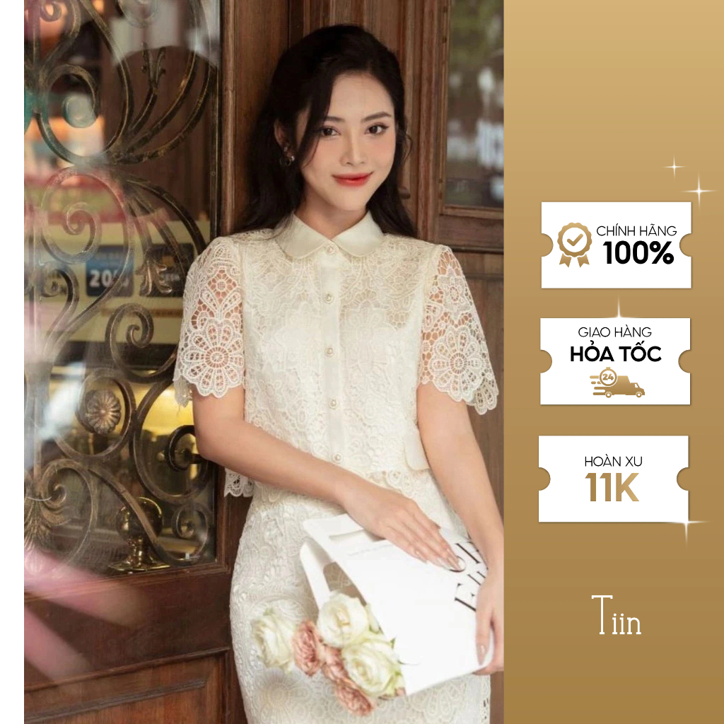 Áo ren cổ đức nẹp phối nắp túi TIINSTORE AHN856