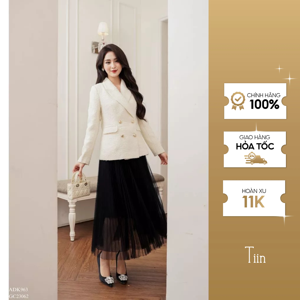 Áo vest dạ tweed cổ ve túi cơi nắp Tiin Store ADK963