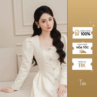 Váy cổ vuông nẹp khuy chân xếp ly tiinstore vdd688