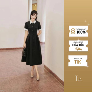 Váy nữ cổ đức phối tay đáp lật nắp túi TIINSTORE VDN996