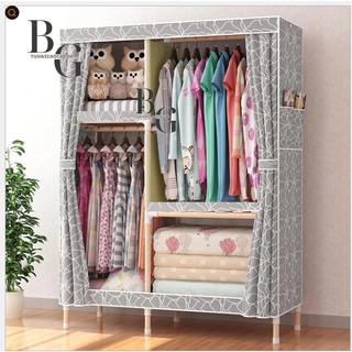Tủ vải khung gỗ 2 buồng Tủ quần áo lắp ráp , tủ treo quần áo tiện lợi, chất liệu gỗ tự nhiên
