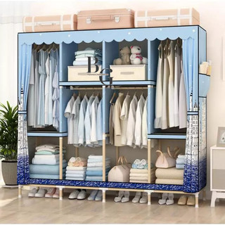 Tủ  Đựng Quần Áo Tủ Vải Khung Gỗ 4 Buồng 8 Ngăn BỌC NHỰA CHỐNG ẨM MỐC Kệ Tủ Treo Quần Áo Tiện Lợi