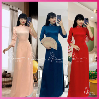 Áo dài truyền thống nữ, chất lụa tây thi mềm mịn, kiểu tay bồng trẻ trung  đính hạt đẹp may sẵn