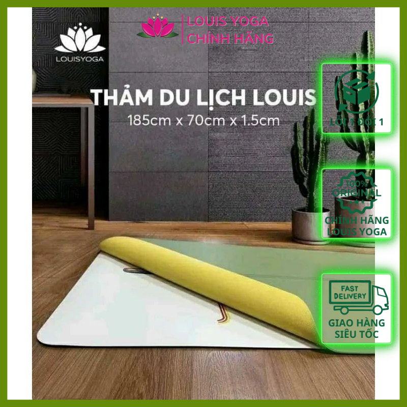 Thảm yoga du lịch louis yoga, khăn trải thảm 2 trong 1 cao cấp chống trơn trượt tặng kèm túi