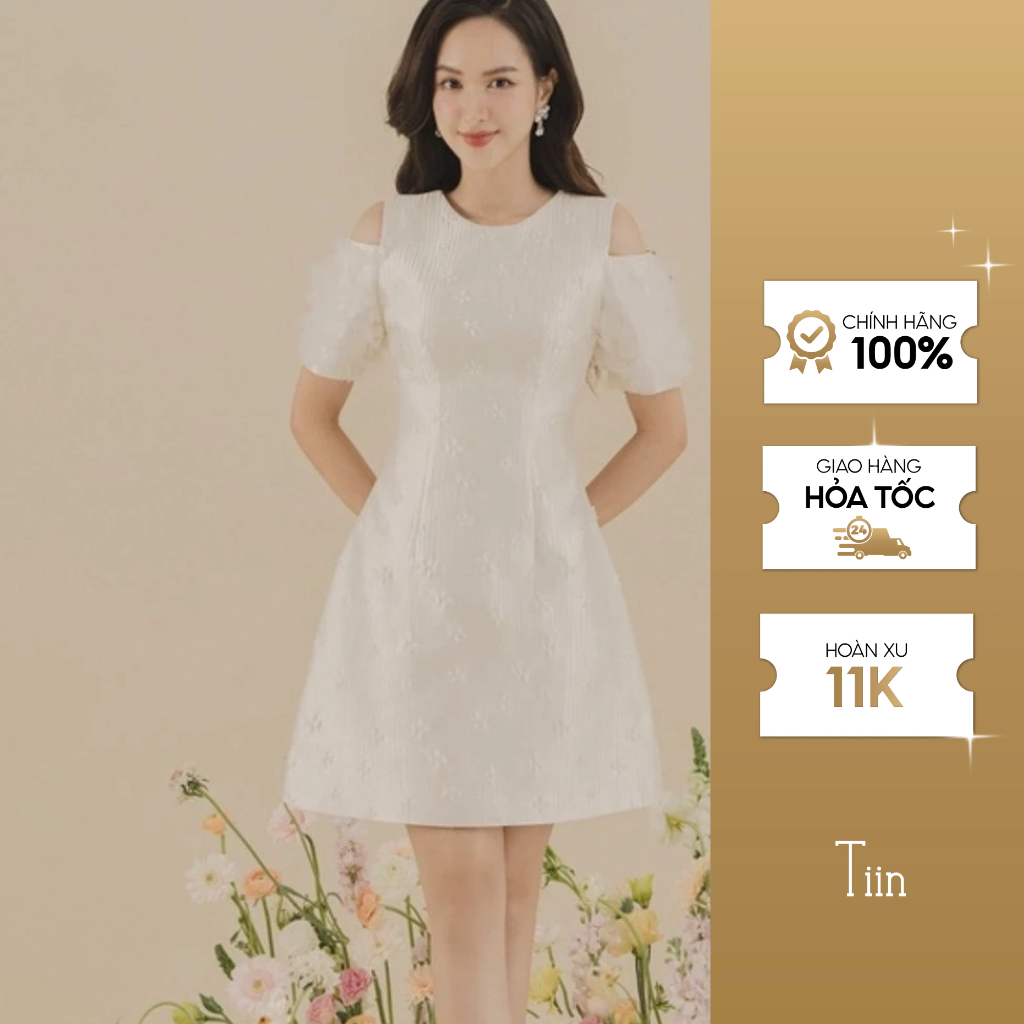 Váy cut out vai phối tay bèo lưới TIINSTORE VHN744