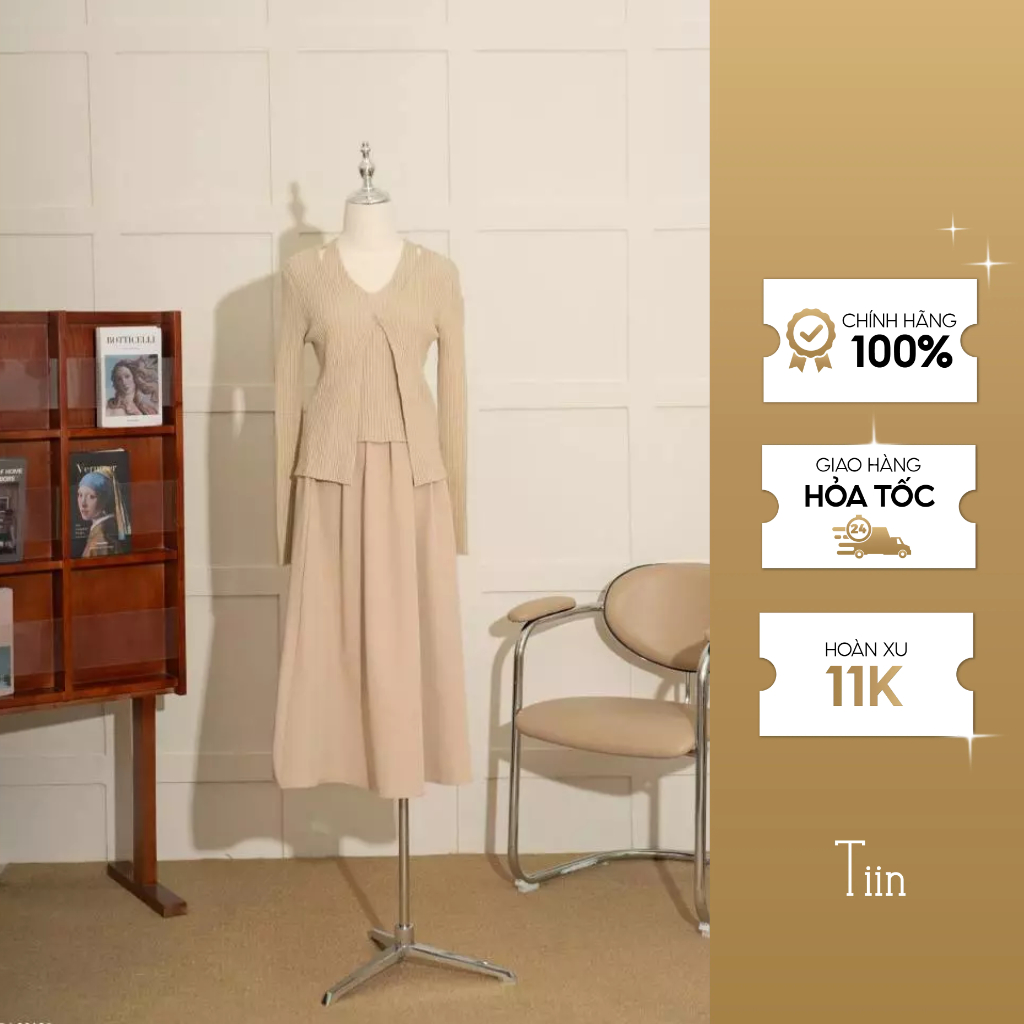 Chân váy dáng dài xoè xếp ly chun sau Tiin Store GC23123
