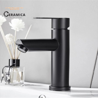  Vòi lavabo nóng lạnh đen chất liệu inox 304 cao cấp vòi bồn rửa mặt màu đen thiết kế tròn sang trọng. 