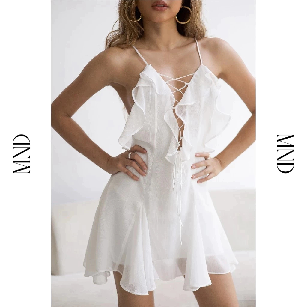 MACHNHADUONG - Đầm chiffon 2 dây đi biển hở lưng dáng xoè đan dây trước ngực - PAMELA DRESS