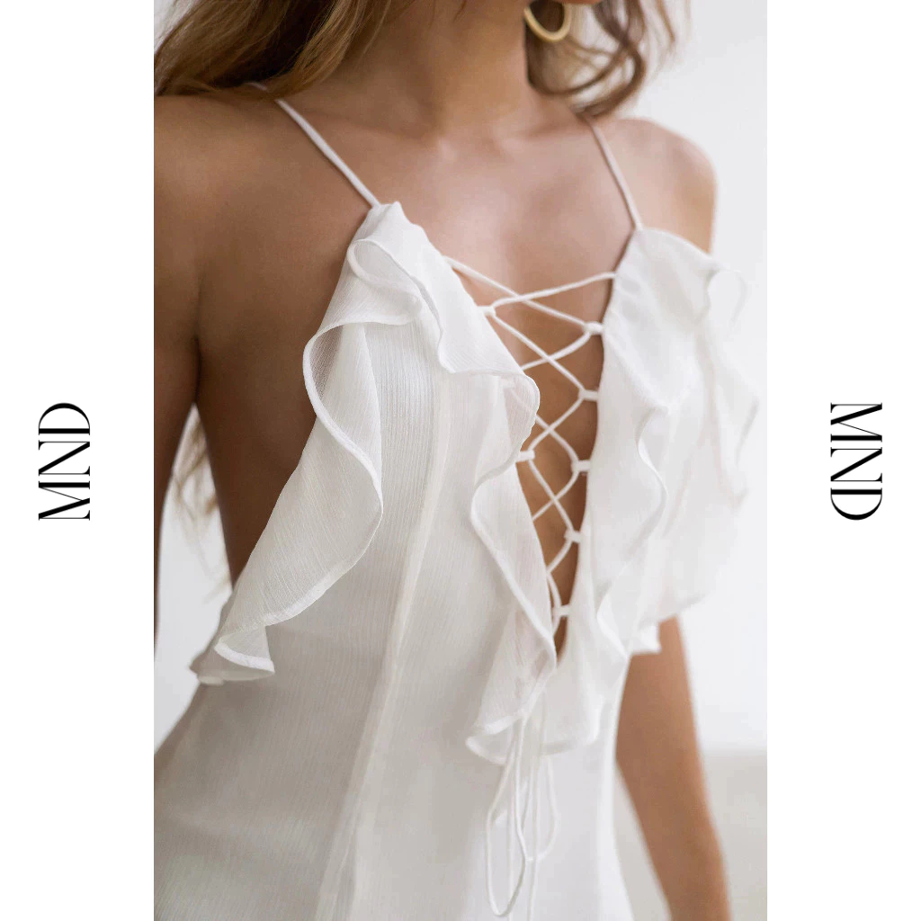 MACHNHADUONG - Đầm chiffon 2 dây đi biển hở lưng dáng xoè đan dây trước ngực - PAMELA DRESS