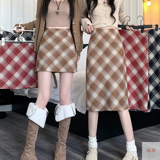 2 Kiểu chân váy dạ chữ A kẻ caro cạp cao hot girl có big size